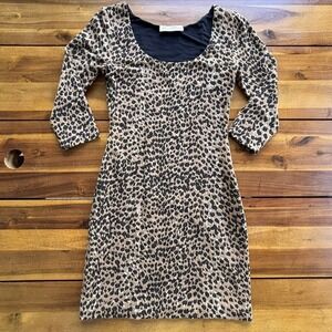 Mara Hoffman Leopard Knit Midi Dress Bodycon Long Sleeve Stretch, Small